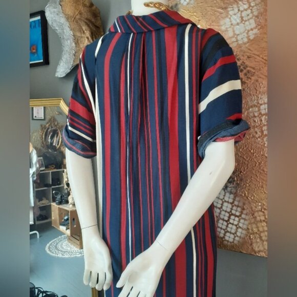 Zara Striped Navy and Red Midi Tunic Dress - Picture 5 of 16
